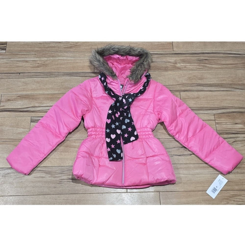 R1881 By S.Rothschild Size L 14 Pink Puffy Jacket Hooded Faux Fur New Tags $85